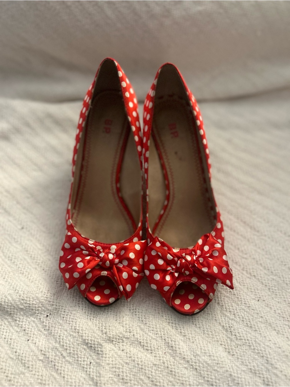 Red Polka Dot Peep-Toe Pumps with Bow